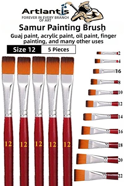 Artlantis Flat Tip Number 12 Painting Brush 1 Pack of 5 Sable Cut Tip Brush S...