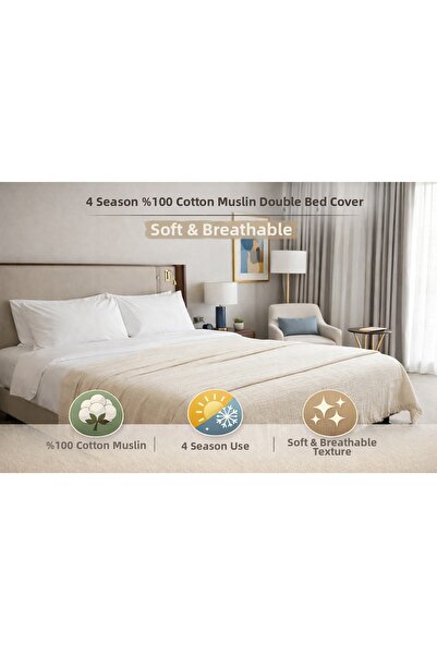 TECHTACT 4 سيزونز موسلين دبل بيكيه 240-260 سم قطن، نسيج ناعم، شال أريكة وغطاء...