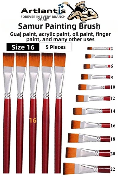 Artlantis فرشاة رسم ذات طرف مسطح رقم 16، عبوة واحدة تحتوي على 5 فرشاة ذات طرف...