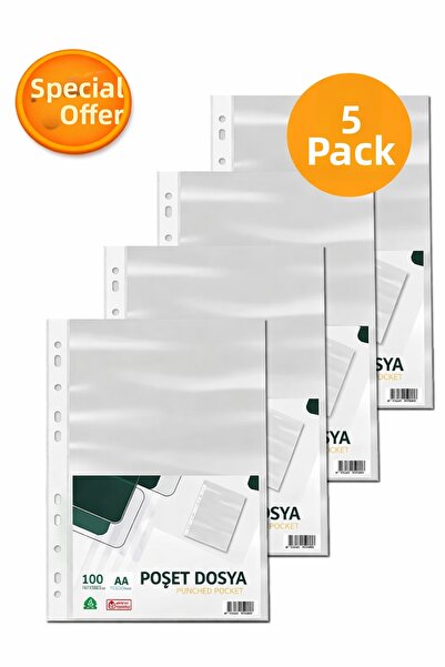 ANI OFİS KIRTASİYE A K Fișier plic transparent 100 buc - 5 pachete - perforat...