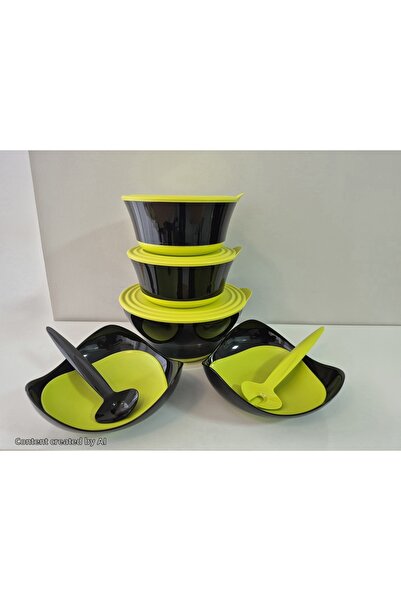 Tupperware Damla Set, Damla Green-Black Set of 7