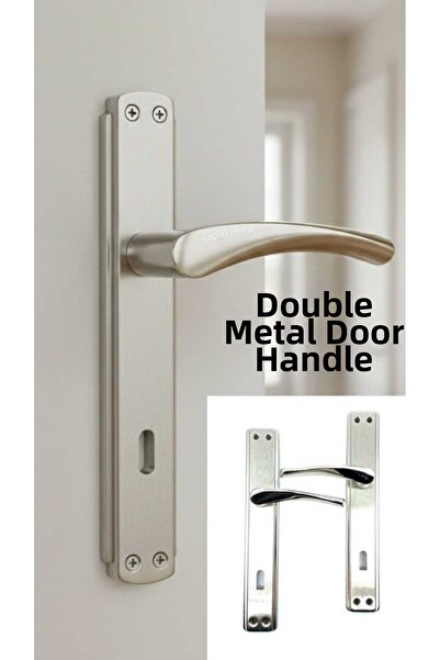 ÇEÇEN HOME Set de 2 mânere gri cu oglindă pentru ușă, mâner metalic pentru uș...