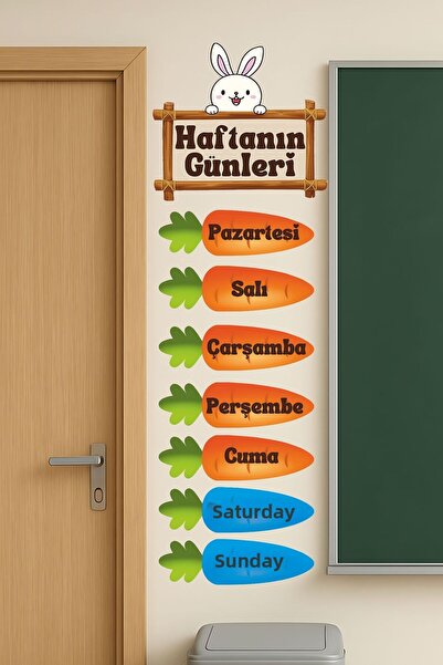 Aysha Tasarım Days of the Week Wall Sticker with Carrot Theme - Children's Ro...