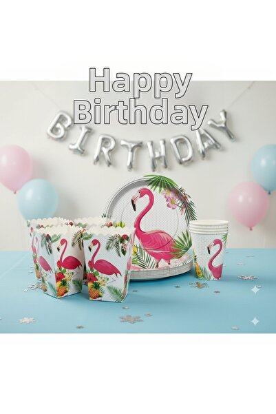 Umamiçe Flamingo Party Set – 8-Piece Corn Box + 8-Piece Plate and Cup Set