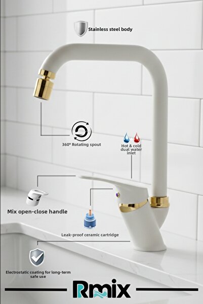 rmix White-Gold Movable Head Sink Faucet