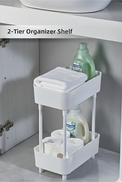 Orvila منظم الحمام مكون من طبقتين باللون الأبيض - منظم خزانة مستحضرات التجميل...