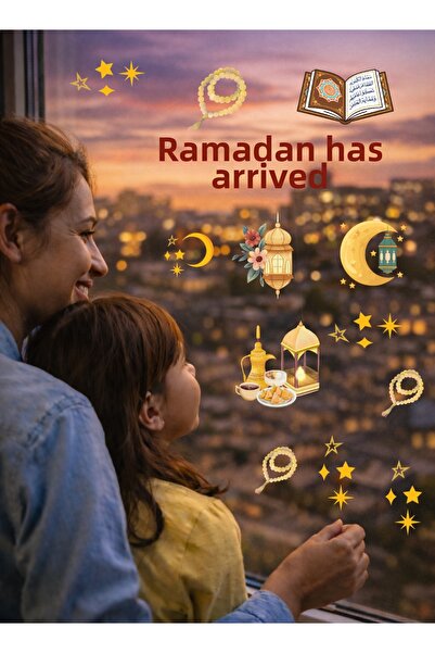cyatelier ملصق جداري لرمضان، هلال القرآن، فانوس، ديكور إسلامي، زينة رمضان