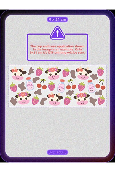 DYENOTE طباعة نقل حراري على الأكواب بتقنية UV DTF - حليب الفراولة - ملصق مقاو...