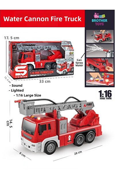 Brother Toys 1:16 Large Size Water Spraying Friction Fire Truck Toy with Soun...