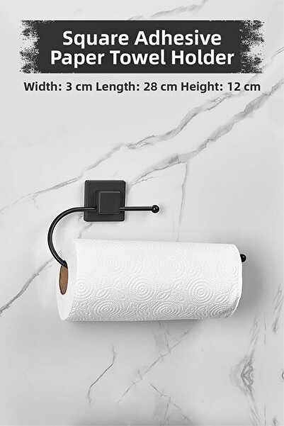 Depa حامل المناشف الورقية باللون الأسود مع رأس مربع لاصق