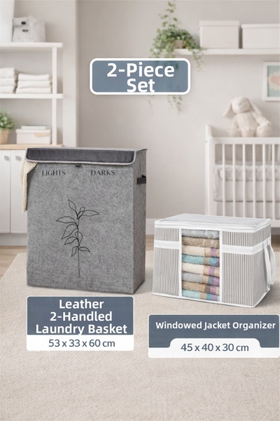 PONÇİK BEBEK Two-Compartment Laundry Basket Colorful & Dark Colored 2-Compart...