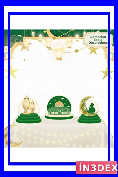 İN3DEX Tabletop Ramadan Ornament Set Green and Gold Tones