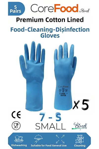 COREFOOD قفازات FL3 المبطنة بالقطن للتنظيف الغذائي وغسل الأطباق - مقاس S - 5 ...