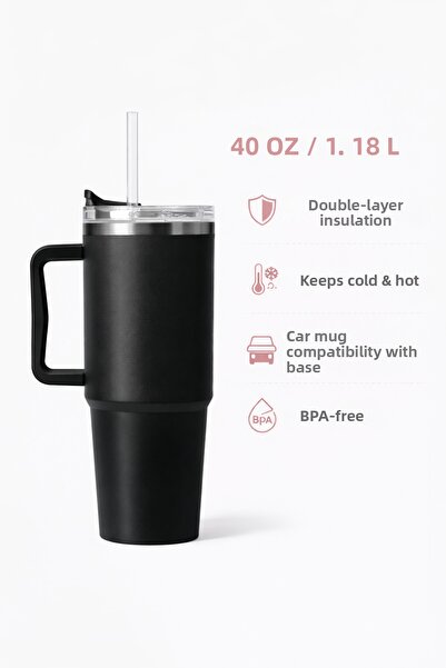 ARVALE Stainless Steel 1.18 L Thermos Cup with Straw, Double Layer Steel Flas...