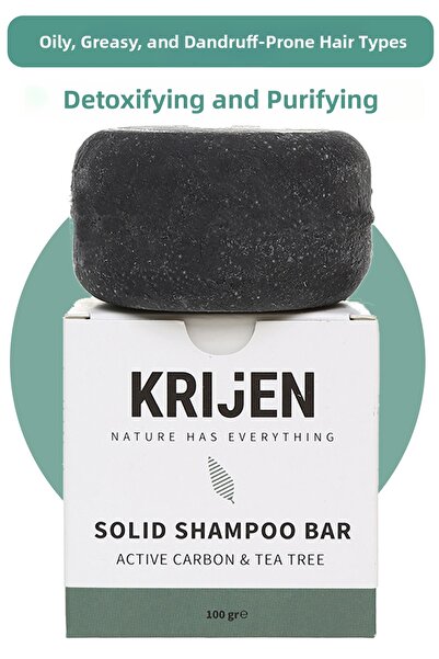 Krijen Activated Carbon & Tea Tree Solid Shampoo |   Oily Hair - Herbal Kerat...