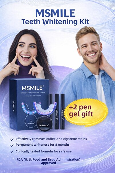 M SMİLE مجموعة تبييض الأسنان بالأشعة فوق البنفسجية مع 32 مصباح LED (2 قلم جل ...