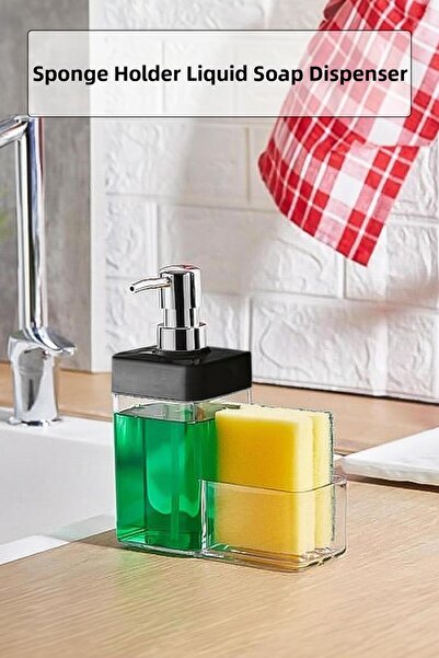 Depa Black Color Liquid Soap Dispenser with Sponge Holder Bowl 450 ml