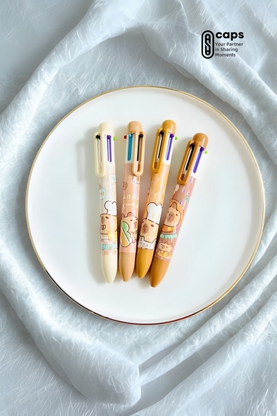 caps office 1 Capybara Themed 10-Color Ballpoint Pen – Adorable Design, Multi...