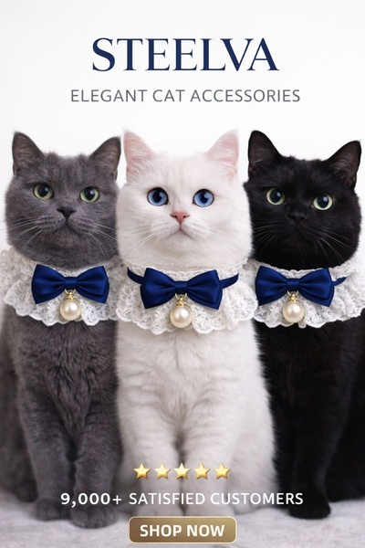 STEELVA زي القطط مع الفيونكة واللؤلؤ (قلادة، باندانا)