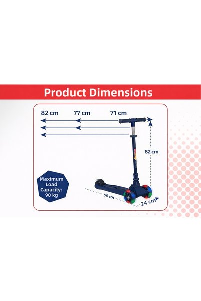 POZART P Winky 3-Wheeled Scooter with Led Lights, Foldable, 90kg Carrying Capacity, Can Be Used by Ages 3+ and Above