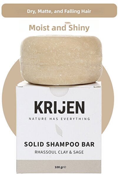 Krijen Rhassoul Clay & Sage Solid Shampoo 100 Gr |   Black Cumin Oil & Herbal...