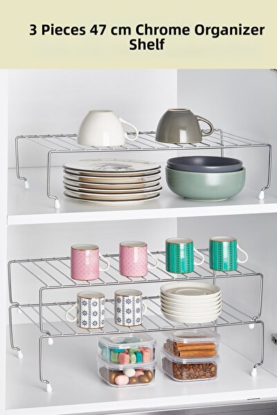 ORSA HOME 3 Pieces of 128 Cabinet Organizers 47 cm Chrome Organizer Shelf