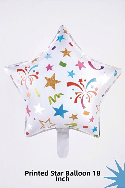 Bunloon White Multi-Colored Printed Star Foil Balloon 18 Inches