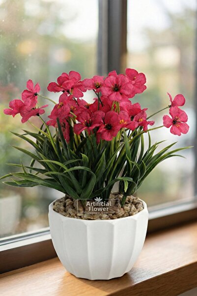 Yapay Çiçek Deposu Sapphire Veined Tanzim in White Pot 26 cm Pink