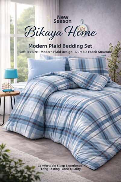 Bikaya Home Plaid Patterned Single Duvet Cover Set |   Stylish and Modern Fit...