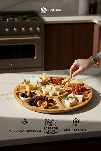 Ülgenev Luxury 5-Compartment Bamboo Breakfast and Snack Presentation Plate - ...