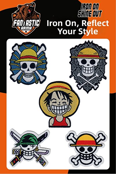 FANTASTIC ARMA مجموعة من 5 قطع قماشية قابلة للكي - ون بيس لوفي وزورو - رقعة م...