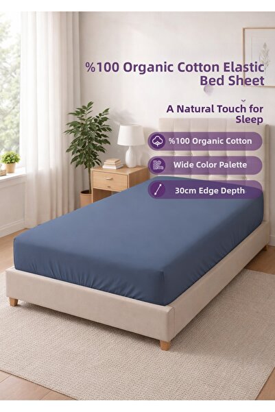 Days In Colours Cearșaf elastic din bumbac organic 100% - 100x200 - Indigo - ...