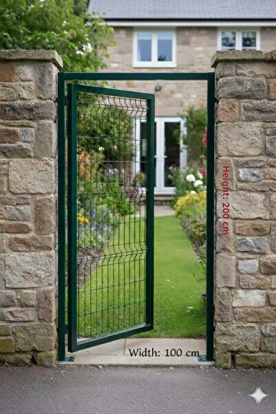 KONSEP باب سياج للحديقة مقاس 200 سم × 100 سم لون أخضر بفتحات شبكية 5 × 15 سم