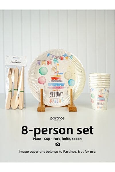 partince Set de petrecere pentru 8 persoane, cu tema de la mulți ani, farfuri...