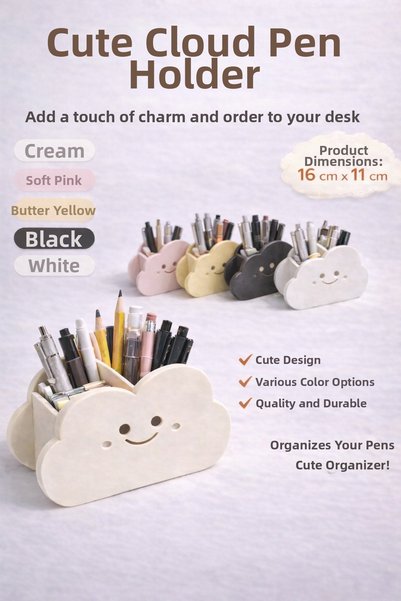 TRİMENT3D Cloud Pen Holder Desktop Organizer Cute Decorative Pen Case Office Desk Organizer