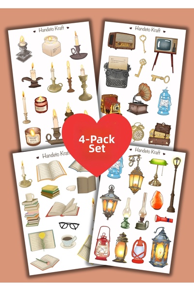 Handeto Kraft Σετ αυτοκόλλητων με θέμα το vintage, 4 αυτοκόλλητα, αυτοκόλλητα...