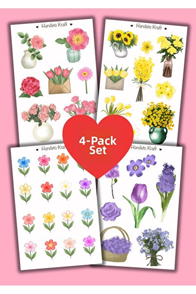 Handeto Kraft Αυτοκόλλητο λουλουδιών Σετ με 4 αυτοκόλλητα, αυτοκόλλητο, άλματ...