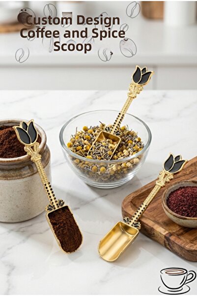 EMBazaar Multi-Purpose Gold Black Spice and Coffee Measuring Spoon with Tulip...