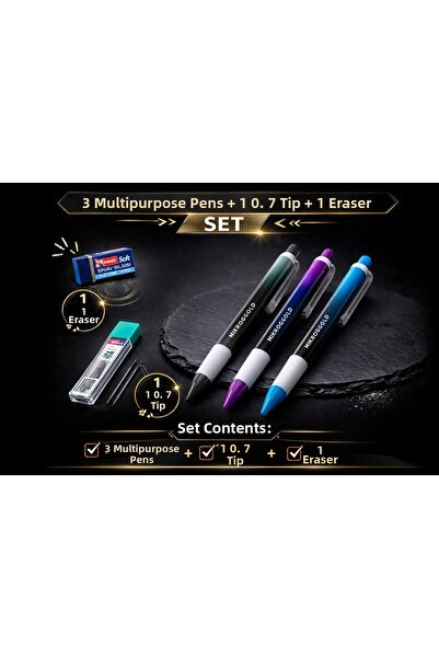 W-Design 3 أقلام متعددة الاستخدامات 0.7 + 1 رأس قلم 0.7 + 1 ممحاة، مجموعة من ...