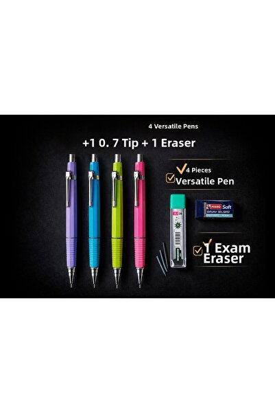 W-Design 4 أقلام متعددة الاستخدامات 0.7 + 1 رأس قلم 0.7 + 1 ممحاة، مجموعة من ...
