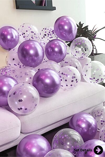 Bunloon 15 Pcs Chrome Purple Confetti Balloon Set