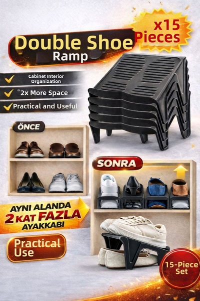 Funny Life 15 Double Shoe Ramps - Closet Organizer, Odorless Organizer