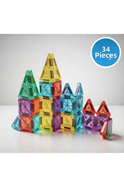 PURE & GLOW HOME Magnetic Building Blocks (Mini) - 34 Pieces Colorful 3D Magn...