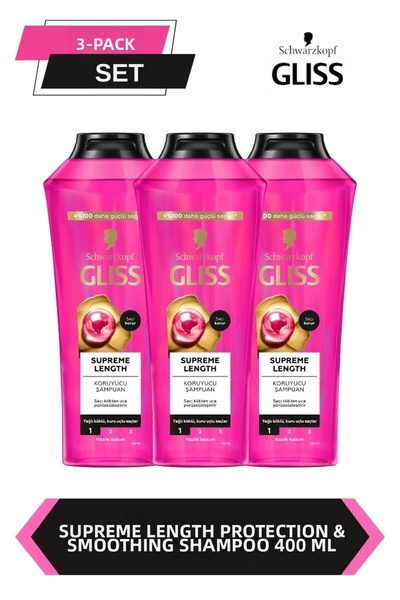 Gliss Supreme Length 400 ml X 3 Pieces - Special Shampoo for Long Hair