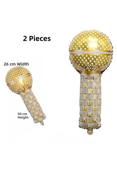 partidolu Retro Disco Microphone Gold Microphone Gold Color Foil Balloon 2 Pi...