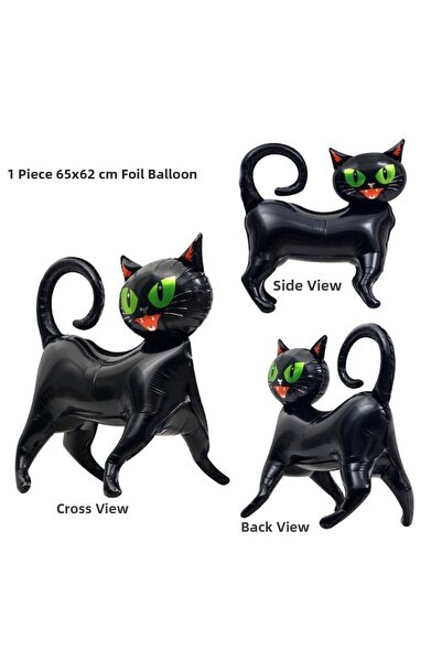 partidolu بالون فويل على شكل قطة باللون الأسود للهالوين مقاس 65 × 62 سم