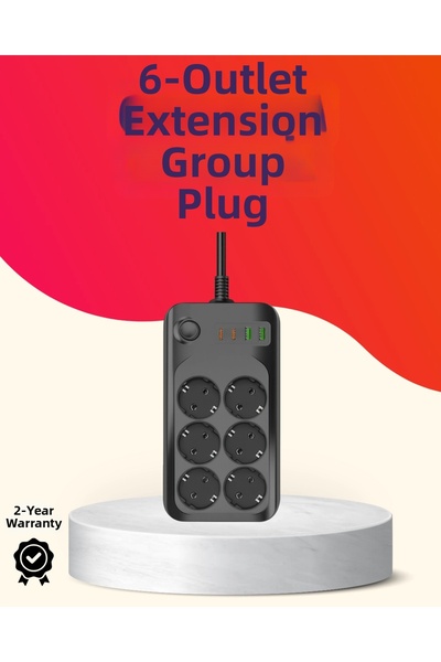 CT STONES USB Type-C Supported Thermal Protection 6-Port Extension Socket 10A 2m