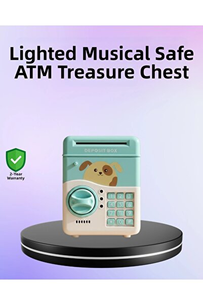 ARMÜZ حصالة نقود إلكترونية بتصميم صراف آلي مع كلمة مرور، لونها أخضر مائي