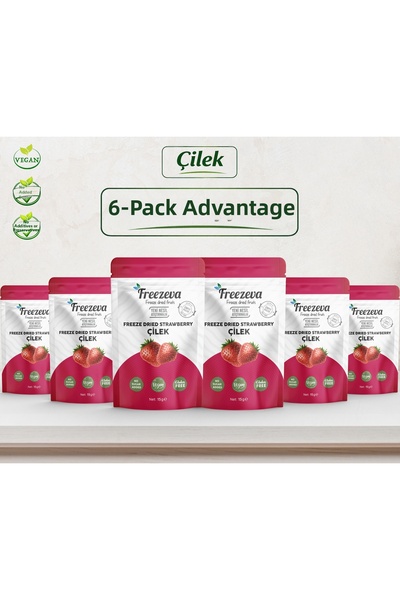 Freezeva 6 عبوات من شرائح الفراولة المجففة بالتجميد (فراولة مجففة بالتجميد) ف...