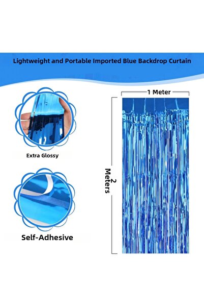 NW NessiWorld Blue Color Extra Metalized Shiny Fringed Backdrop Curtain Impor...